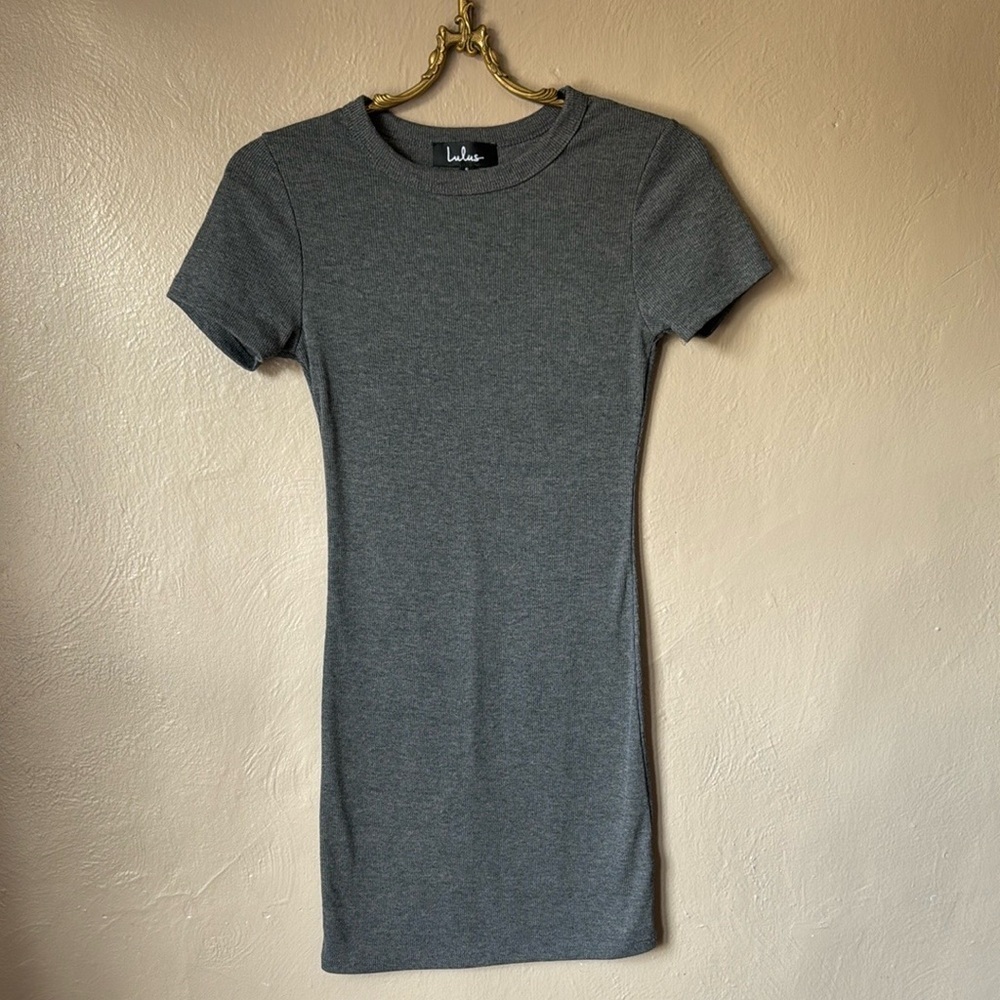 Lulu's Like Minded Ribbed Grey Bodycon Midi Dress